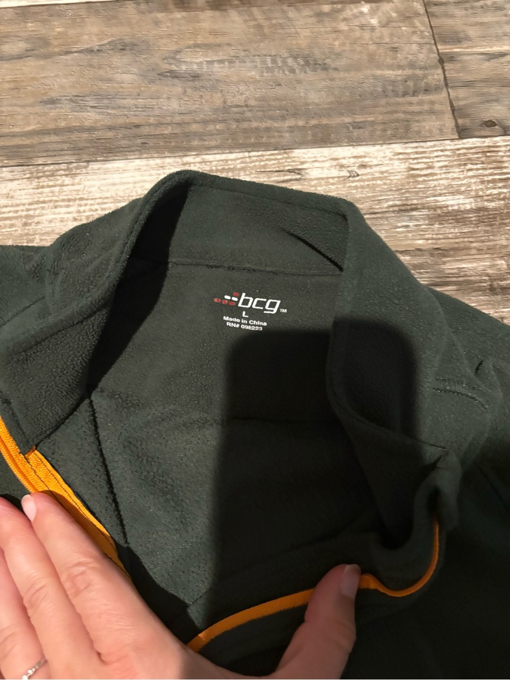 bcg Dark Green Fleece Quarter-Zip with Yellow Trim Women’s Size L - Picture 2 of 3